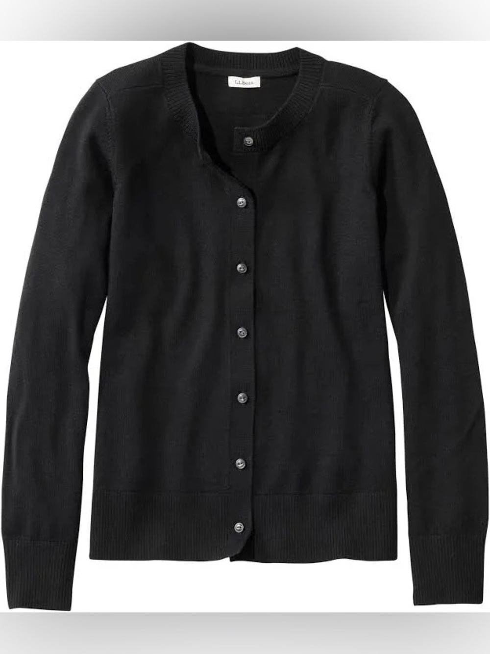 NWT L.L. Bean Black Crewneck Button-Up Cardigan